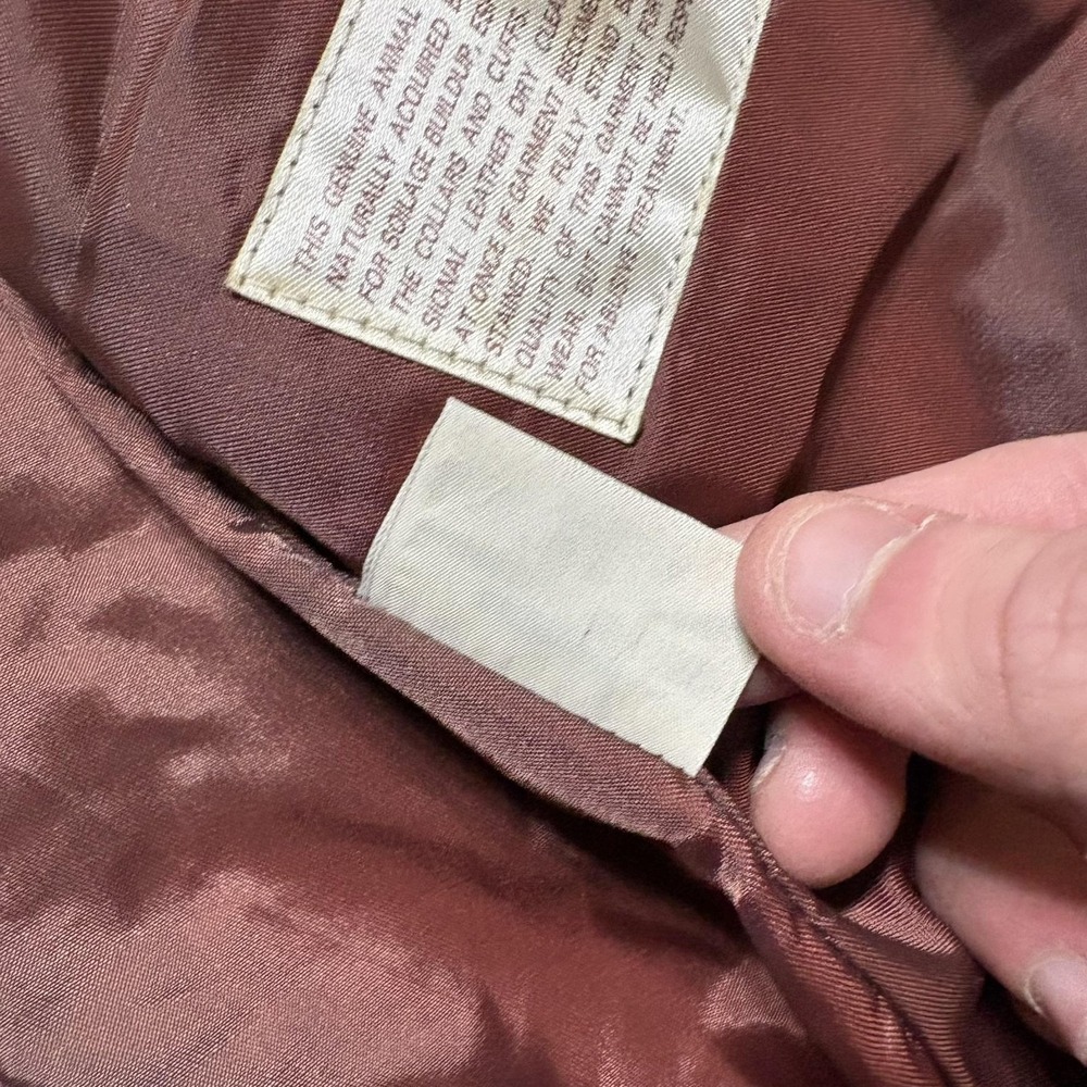 Overland Sheepskin Co Jacket Womens 10 Brown Leather Bomber Full Zip Collared - Picture 11 of 12